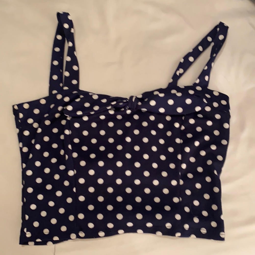 Navy Polka Dot Crop Top
